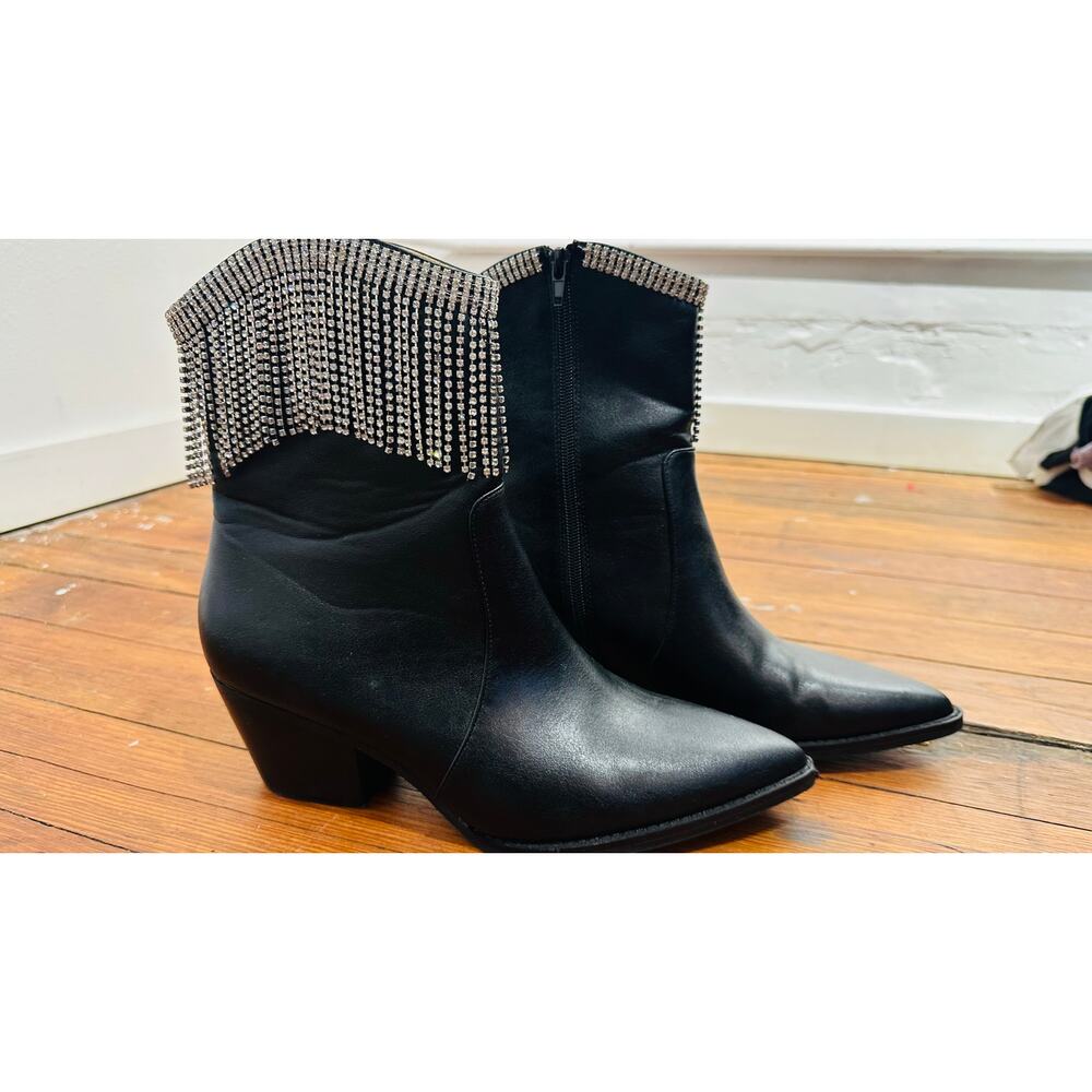 OASIS SOCIETY Black Silver Nash Rhinestone Fringe Ankle Western Diva Boots sz 10 - Picture 2 of 12
